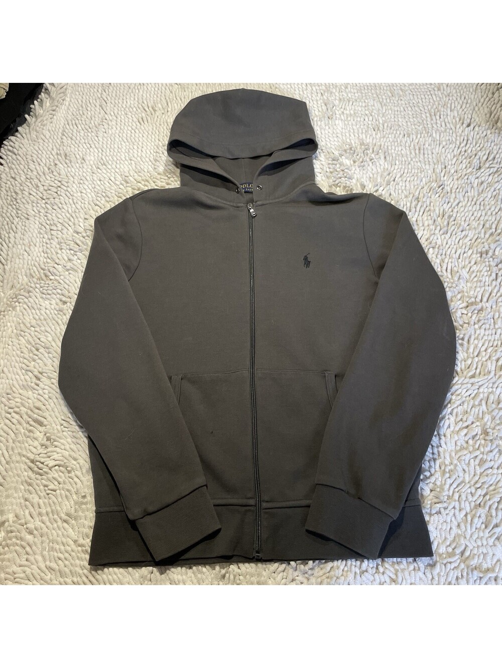 Polo Ralph Lauren Double-Knit Zip Up Hoodie Dark Gray Mens Size Medium *READ*